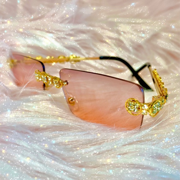 Rimless Rhinestone Luxury Pink Bling Sunglasses & Case 5Pc Gift Bag Set - Picture 7 of 8